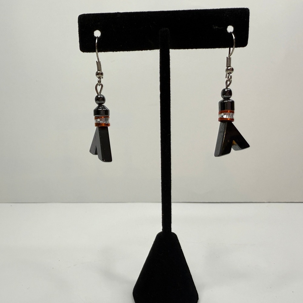Hematite Beaded Dangle Earrings Geometric Arrowhead Lobe Fashion Jewelry